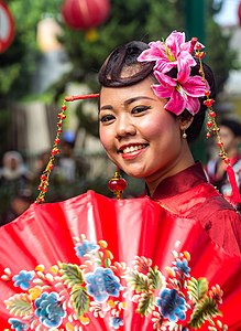 Student of Yogyakarta State University during a Chinese-fusion fashion show